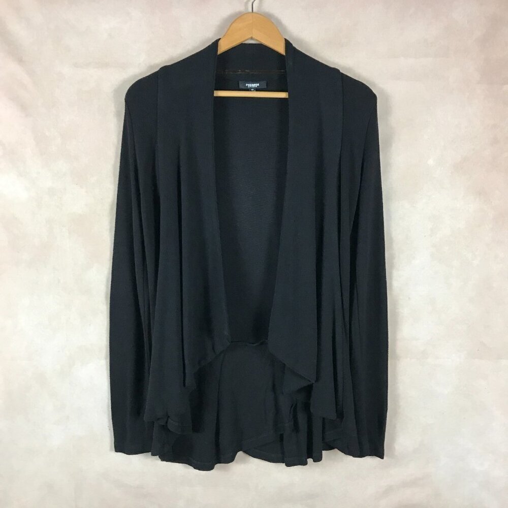 PREMISE Black Open Front Cascade Cardigan Size XS